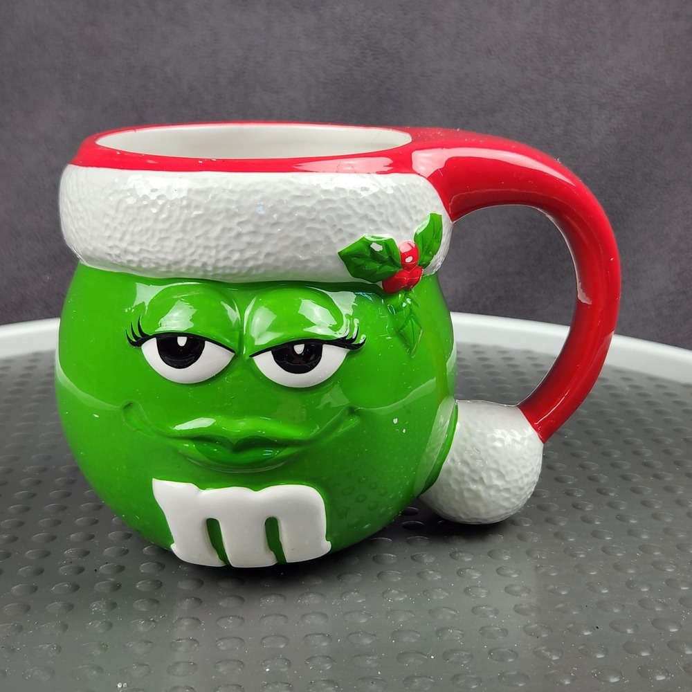 Galerie M&M Green Christmas Mug‎ Santa Hat Holiday Coffee Cup 2003 Ceramic